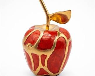 Lot 0196: Brass and Red Enamel Apple Figurine, 4 in. — current bid $5