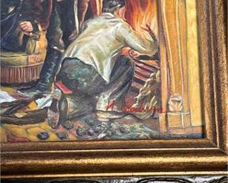 Lot 26: Genre Interior Oil Painting, Signed "H. Goodwin" (photo 3)