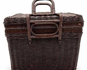 Lot 0302: Wicker Picnic Basket, Suitcase Form, Dark Brown — current bid $5