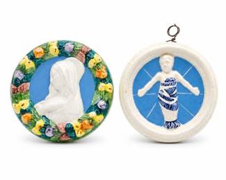 Lot 011: Pair of Italian Glazed Earthenware Wall Plaques — current bid $5