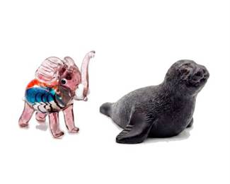 Lot 0208: Canadian Composite Seal & Lampwork Glass Elephant, 2 Pcs (photo 2)