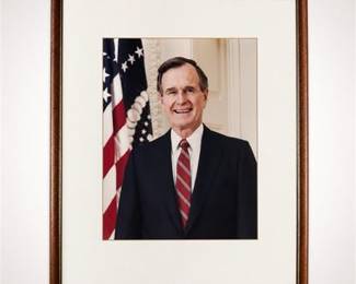 Lot 21: Framed 1989 Official Presidential Portrait, George H.W. Bush — current bid $5