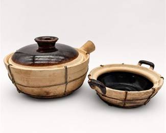 Lot 843: Pair of Chinese Shaguo Sand Clay Cooking Pots — current bid $5