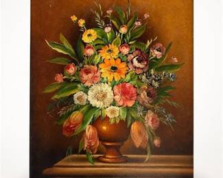 Lot 18: Unsigned Dutch Revival Floral Still Life, Oil on Canvas — current bid $8