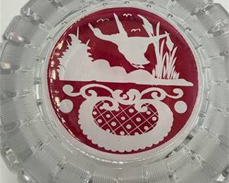 Lot 0536A: Bohemian Ruby-Flashed Cut-to-Clear Lead Crystal Ashtray (photo 3)