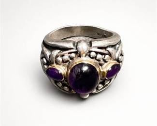 Lot 825: BJC Sterling Silver & 18K Gold Three-Stone Ring — current bid $53