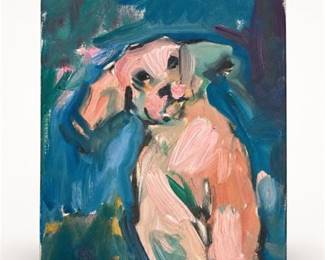 Lot 4: Jose Trujillo Oil on Canvas, Seated Dog, 2019 — current bid $5