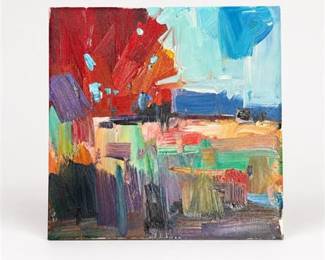 Lot 925: Jose Trujillo "Bright Day" Oil on Canvas, 10 × 10 in — current bid $5