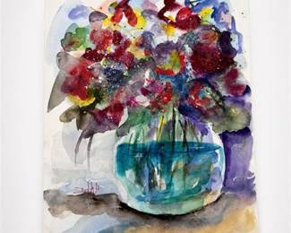 Lot 789: Watercolor Floral Still Life, Signed "...Hall," 12 × 9 in — current bid $7