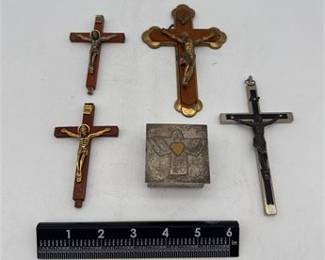 Lot 0465: Five Devotional Pieces: Crucifixes & Hinged Metal Box (photo 4)