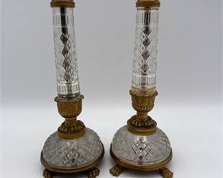 Lot 0499: Pair French Empire Cut Crystal & Ormolu Candlesticks (photo 3)