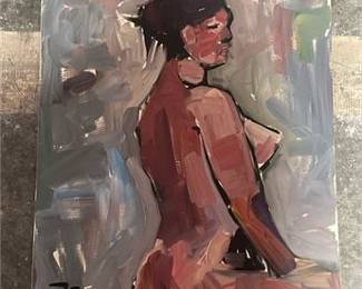 Lot 10: Jose Trujillo Oil on Canvas "The Study," 2019 — current bid $5
