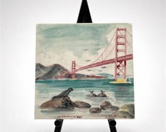 Lot 848: Hand-Painted Ceramic Tile, Golden Gate Bridge, 1955 — current bid $5