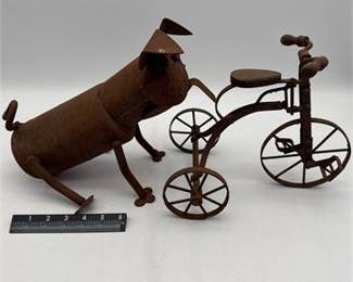 Lot 0236: Decorative Folk-Art Rusted Metal Dog and Tricycle Sculptures (photo 3)