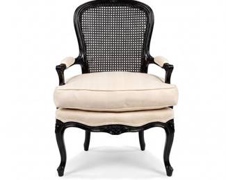 Lot 0550: Louis XV Style Ebonized Caned Fauteuil Armchair (photo 2)