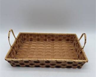 Lot 0249: Handwoven Bamboo & Rattan Twin-Handled Serving Tray (photo 2)
