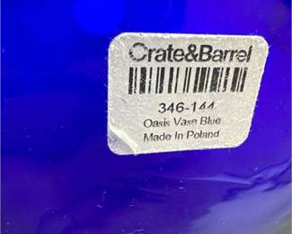 Lot 381: Crate & Barrel "Oasis Vase Blue" Cobalt Glass, 16 in. (photo 4)