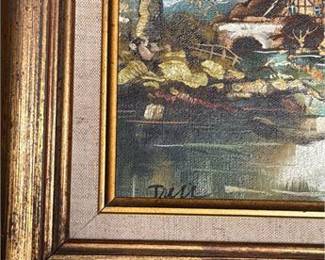 Lot 11: Continental Village Landscape Oil on Canvas, Giltwood Frame (photo 3)