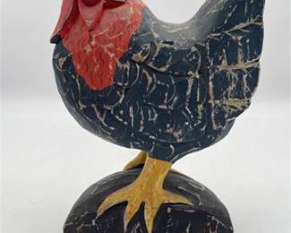 Lot 831: Hand-Carved Painted Wood Folk Art Rooster Figure (photo 3)