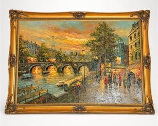 Lot 918A: Oil on Canvas Parisian Street Scene, Signed "K. Frank" — current bid $27