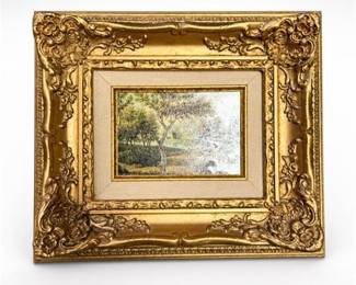 Lot 922: Pointillist-Style Landscape Print, Ornate Gilt Frame — current bid $12
