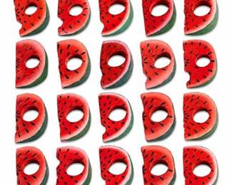 Lot 0276: Set of 21 Hand-Painted Wooden Watermelon Napkin Rings — current bid $5