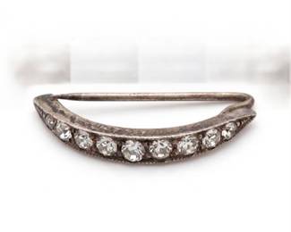 Lot 85: Sterling Silver Crescent Brooch, Channel-Set Stones (photo 2)