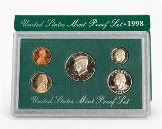 Lot 828: 1998-S U.S. Mint Clad Proof Set, Five Coins — current bid $7