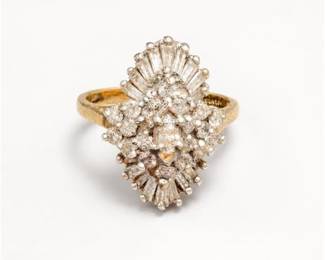 Lot 826: 14K Gold Marquise Cluster Authentic Diamond Cocktail Ring — current bid $170