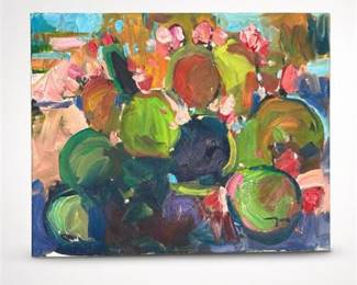 Lot 943: Jose Trujillo Oil on Canvas, Prickly Pear Cactus, 2019 — current bid $6