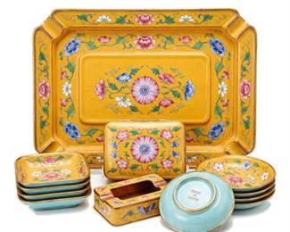 Lot 0422: Chinese Canton Enamel Copper Smoking Set, 20th C. (photo 2)