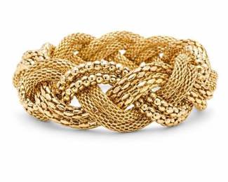 Lot 659: Pair of Gold-Tone Bracelets: Braided Mesh & Red Rhinestone — current bid $7