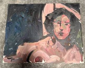 Lot 942: Jose Trujillo Oil on Canvas, Seated Female Nude — current bid $5