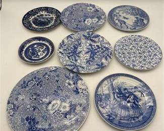 Lot 0901A: Blue & White Transferware Plates, Mixed Patterns (8) (photo 2)