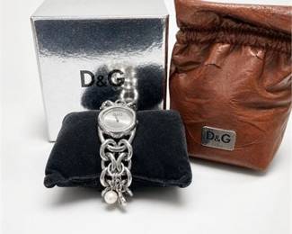 Lot 954: D&G Time Ladies' Steel & Chain-Link Wristwatch — current bid $5