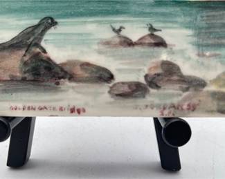 Lot 848: Hand-Painted Ceramic Tile, Golden Gate Bridge, 1955 (photo 3)