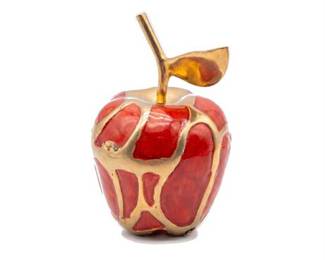 Lot 0196: Brass and Red Enamel Apple Figurine, 4 in. (photo 2)