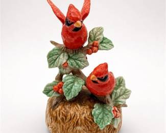 Lot 837: Otagiri Japan Porcelain Cardinals Music Box, 5.5 in. — current bid $5