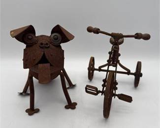 Lot 0236: Decorative Folk-Art Rusted Metal Dog and Tricycle Sculptures (photo 2)