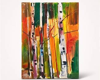 Lot 936: Original Acrylic Painting, Birch Trees, 2019, 9 × 12 in — current bid $14