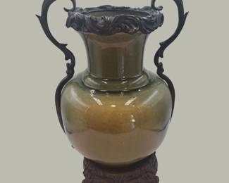 MaitlandSmith Olive Ceramic Vase With Bronze Trim