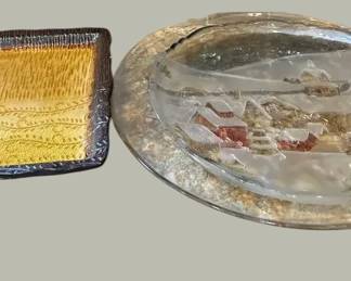 Three Large Decorative Art Glass Serving