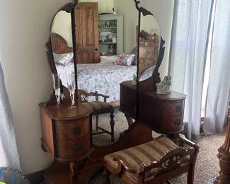 Antique vanity & bench 