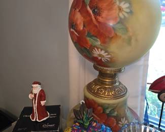 Antique buffet kerosene lamp, converted to electric