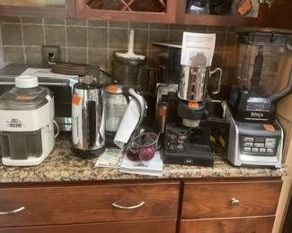 Ninja blender, juice machine, hand held blender, Expresso machine. 