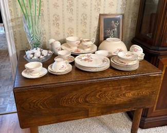 Antique Drop leaf Table, Glass Flower Stems