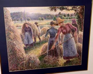 Framed Vintage print of Camille Pissarro's 1893 Impressionist painting Haymakers