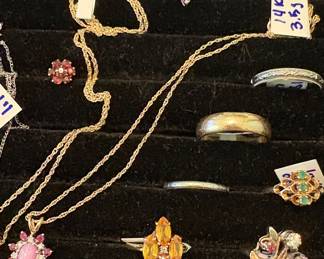14k, 10k rings and Necklace with Gem stones