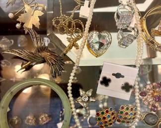 Jade Bracelet, Real Pearl Necklace, Nice Costume Rings, Earrings and Pins
