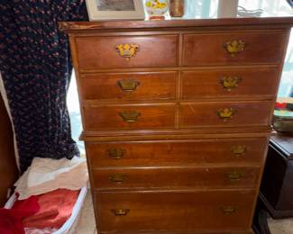 Vintage tall chest dresser, linens, Tablecloths